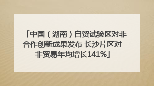 中国（湖南）自贸试验区对非合作创新成果发布 长沙片区对非贸易年均增长141%
